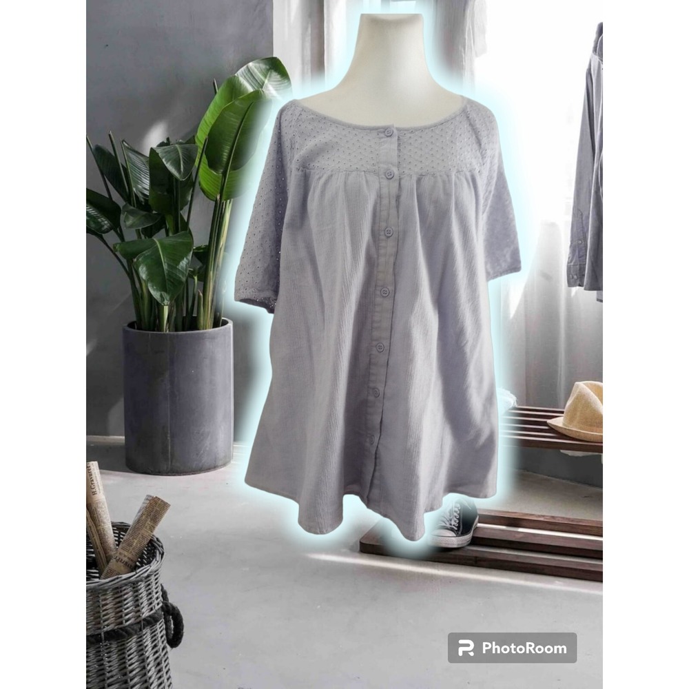 Lane Bryant Purple Lavender Eyelet Lace 18/20 Gauzy Cotton Raglan Short Sleeve